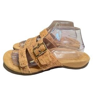 Vionic Women’s Skyler Slides Size 8 Faux Cork with Gold Comfort Walking Sandal